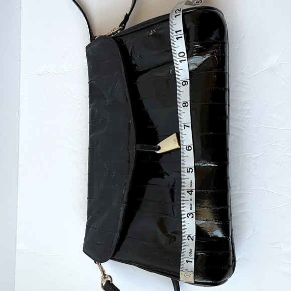 Eel Skin Black Flap Over Bag With Gold Hardware - Picture 10 of 12